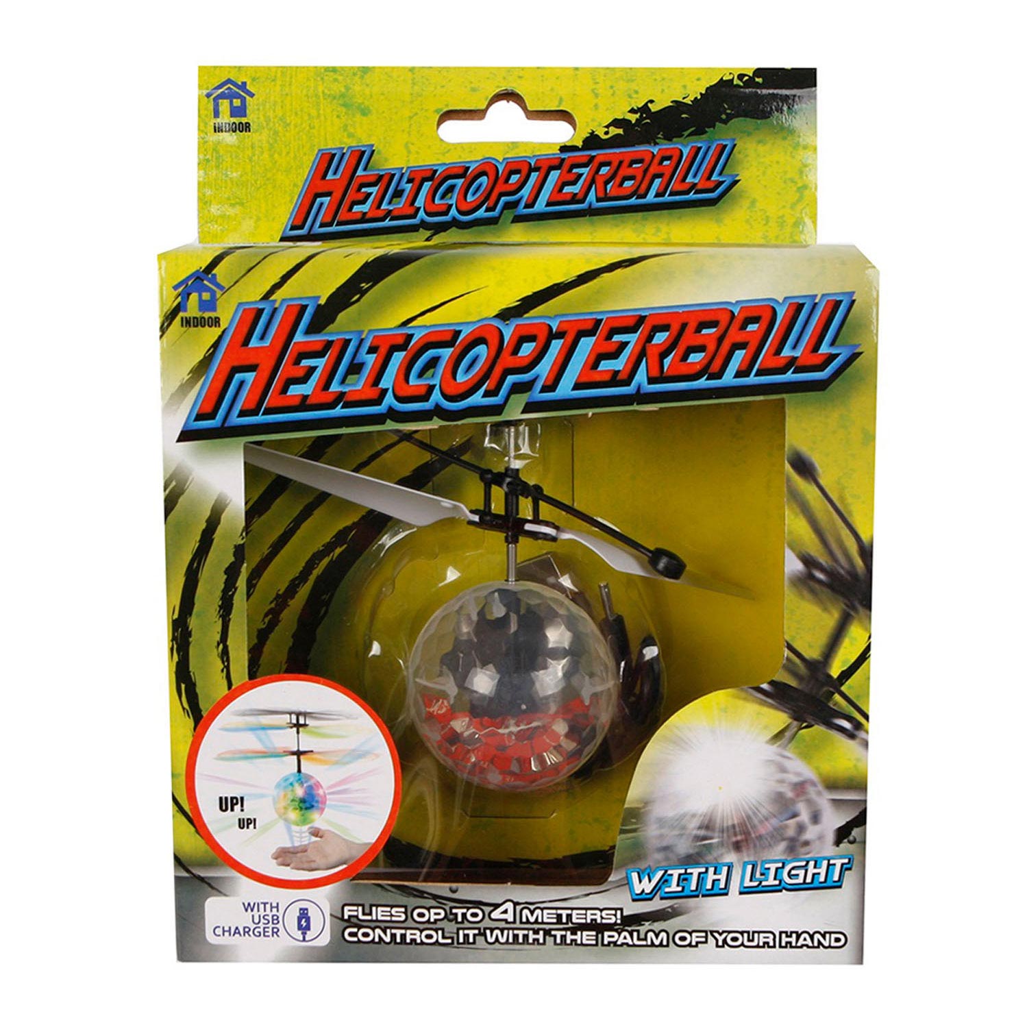 Van manen helicopterball met licht boven je handpalm