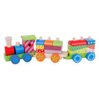Houten stapeltrein met 2 wagons