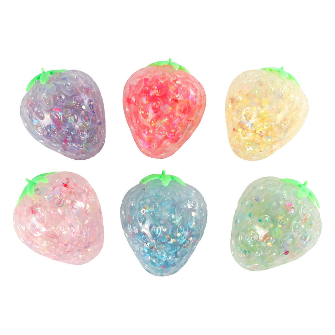 Glitter aardbei knijpbal, 6cm