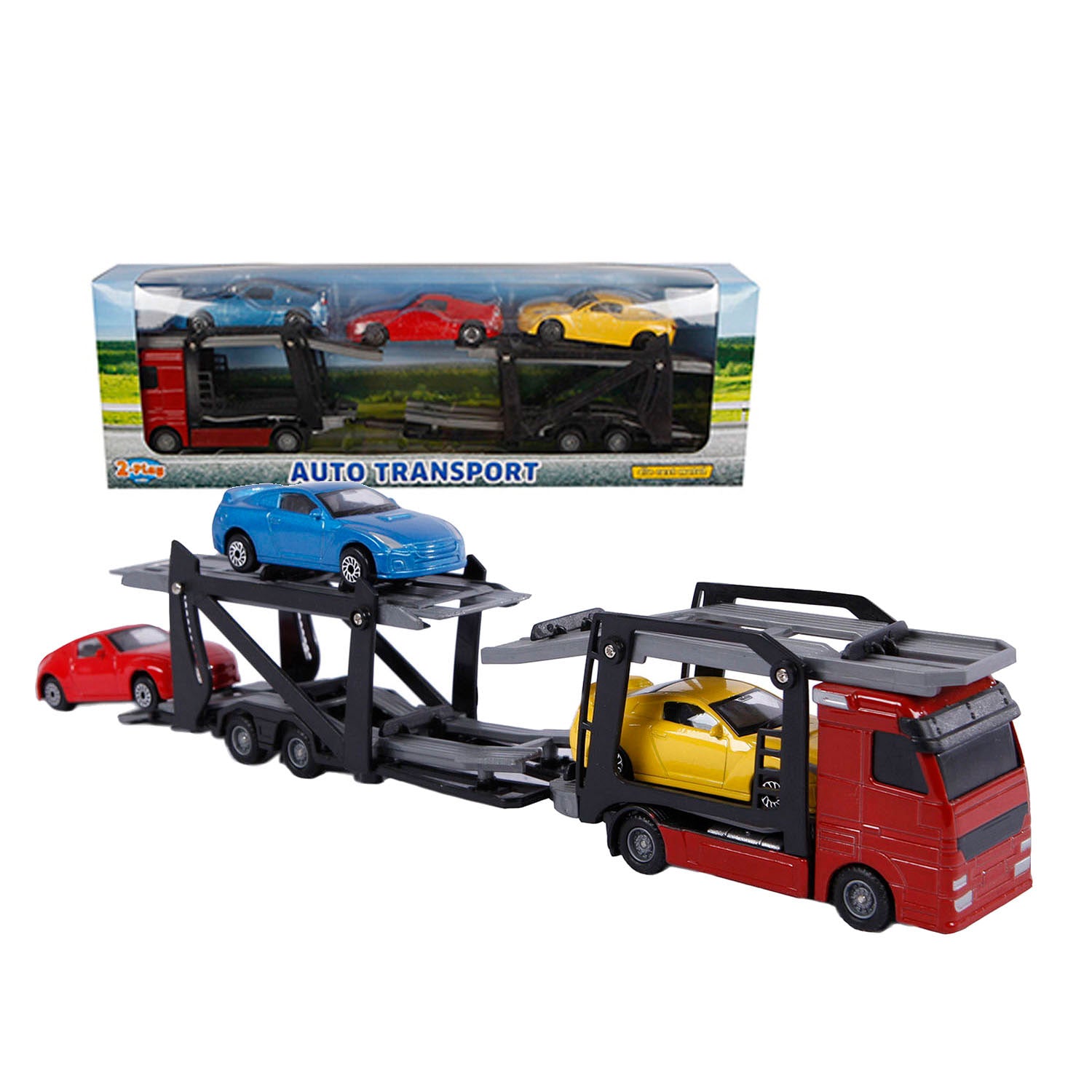 2-play die cast plastic autotranspor ter met 3