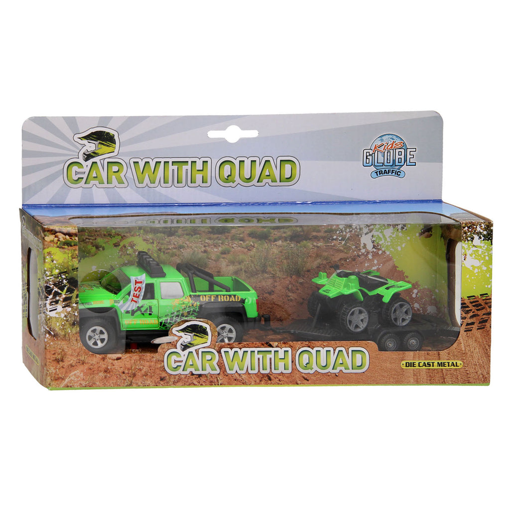 Kids globe terreinwagen met trailer+quad