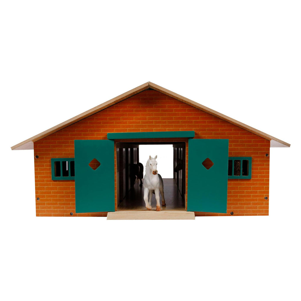 Kids globe paardenstal hout met 9 paardenboxen 1:32