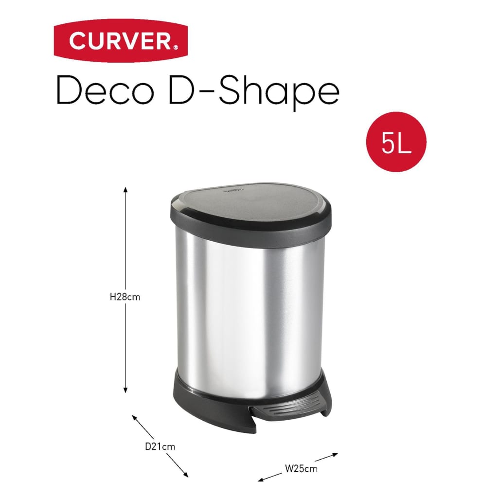 Curver decobin ovalen pedaalemmer 5l zilver zwart