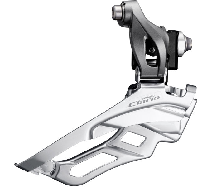 Shimano voorderailleur 3 x 8-speed claris fd-r2030 ø34,9 mm klem met adapter ø31,8 28,6 mm down-pull 63-66° hoek 46-52t - grijs