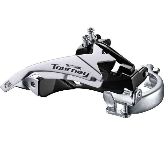 Shimano voorderailleur 3 x 6 7-speed tourney fd-ty510 top swing dual pull - lage klem - 42t (66-69°) - zwart zilver