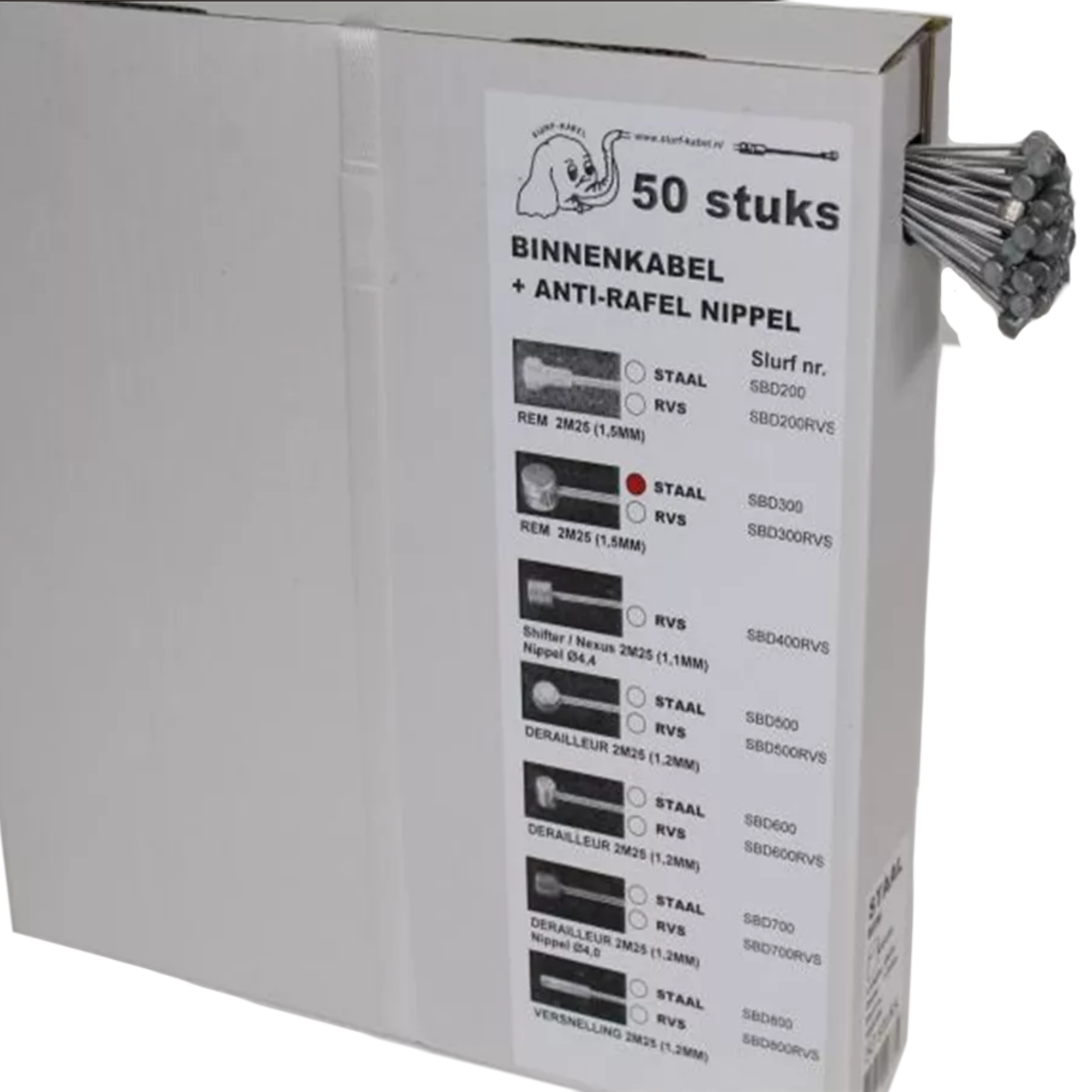 Slurf kabel binnen sbd300 ds a 50 rvs 225mm rem ton+ anti rafel nip.
