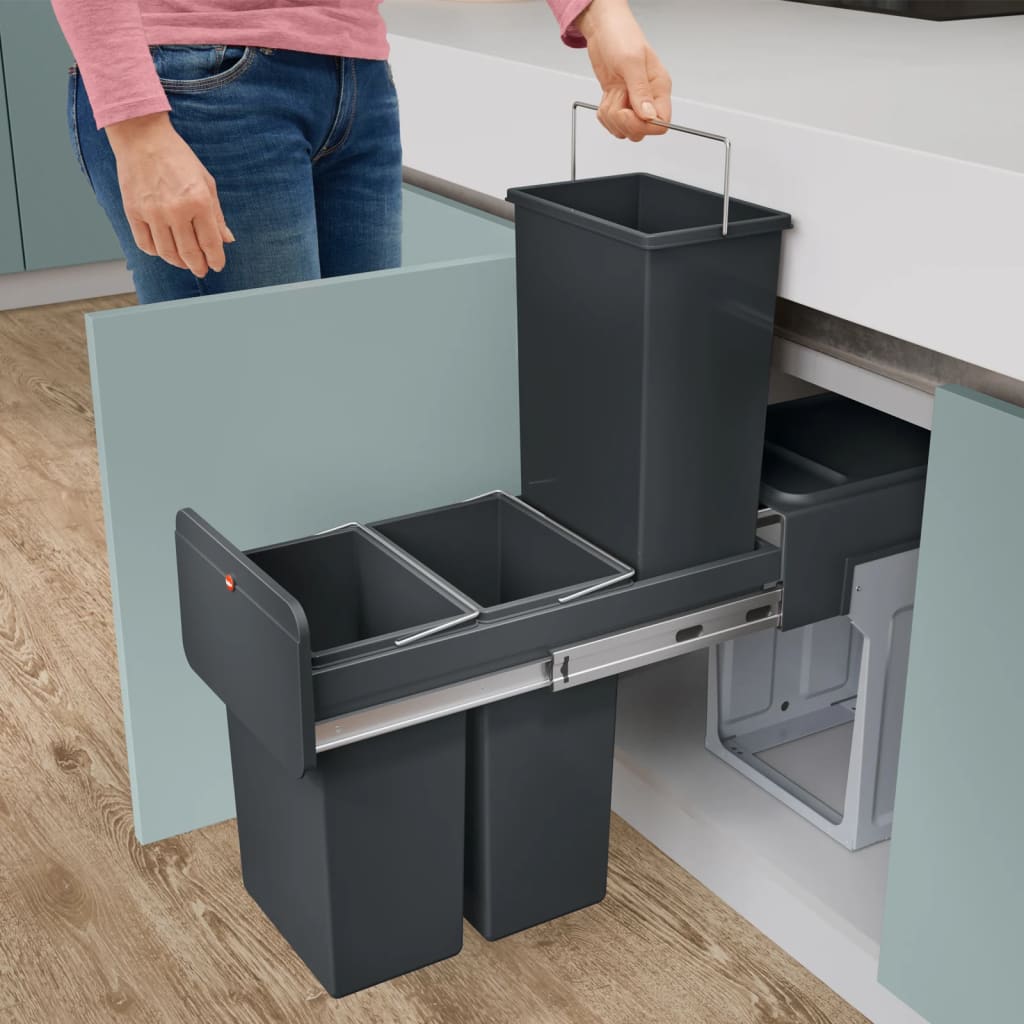 Hailo 0310-300 ecoline design trio l inbouwafvalemmer 3x10l zwart