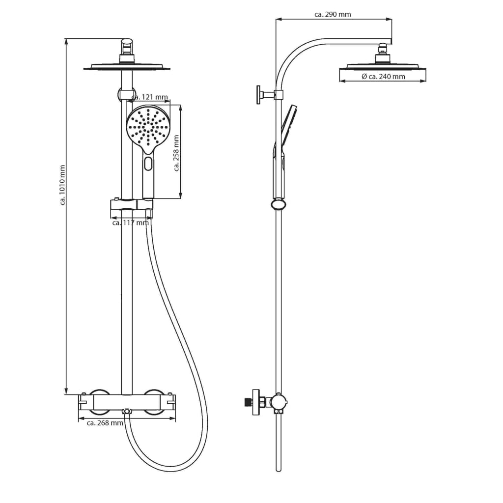 Ngk schutte madura fresh hoofddouche set met thermostatische meraan| mat zwart 60076
