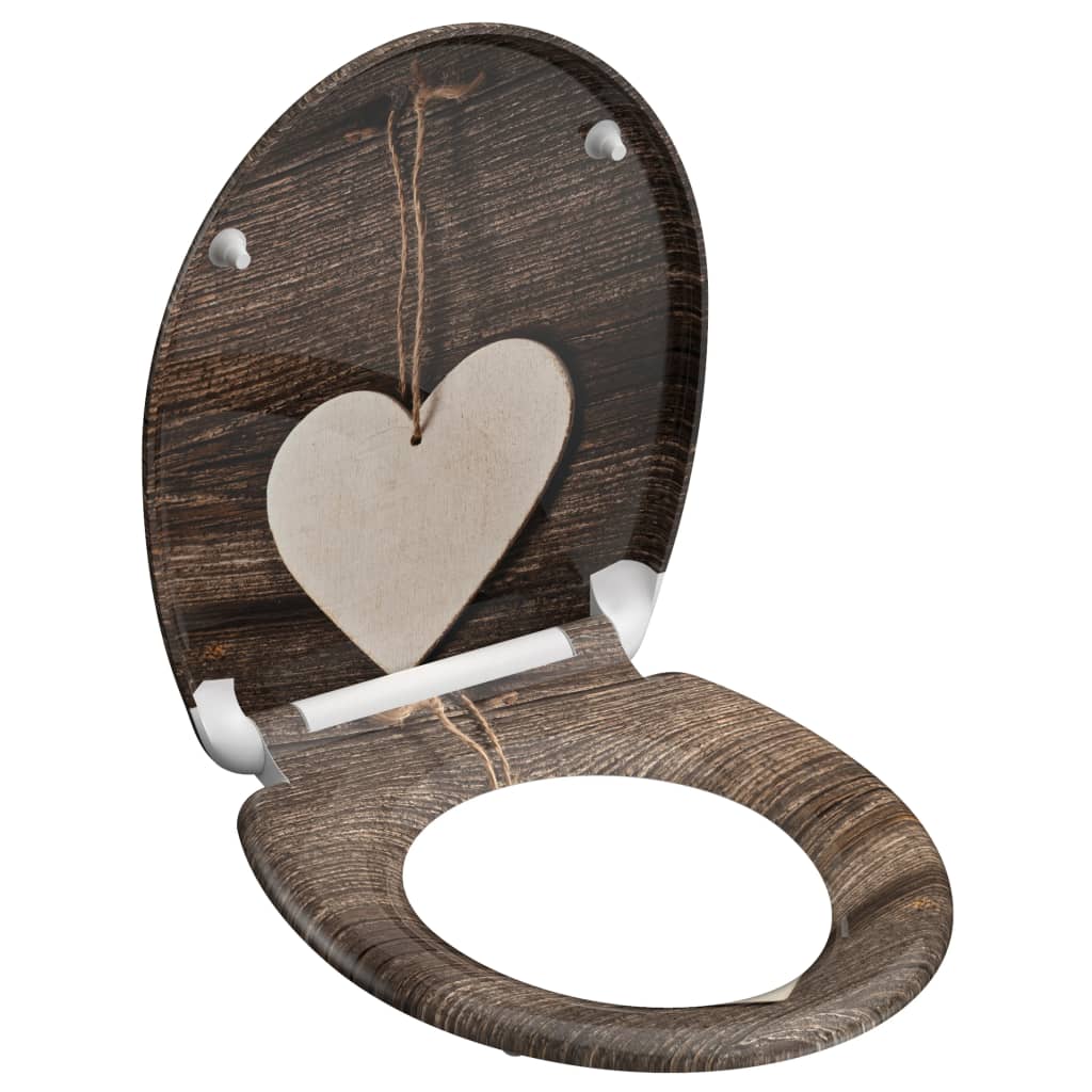 Schutte duroplast wc-bril wood heart met soft-close en quick-release 82377