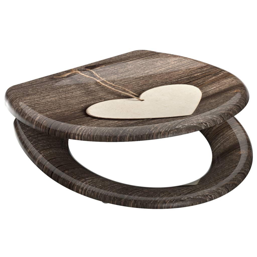 Schutte duroplast wc-bril wood heart met soft-close en quick-release 82377
