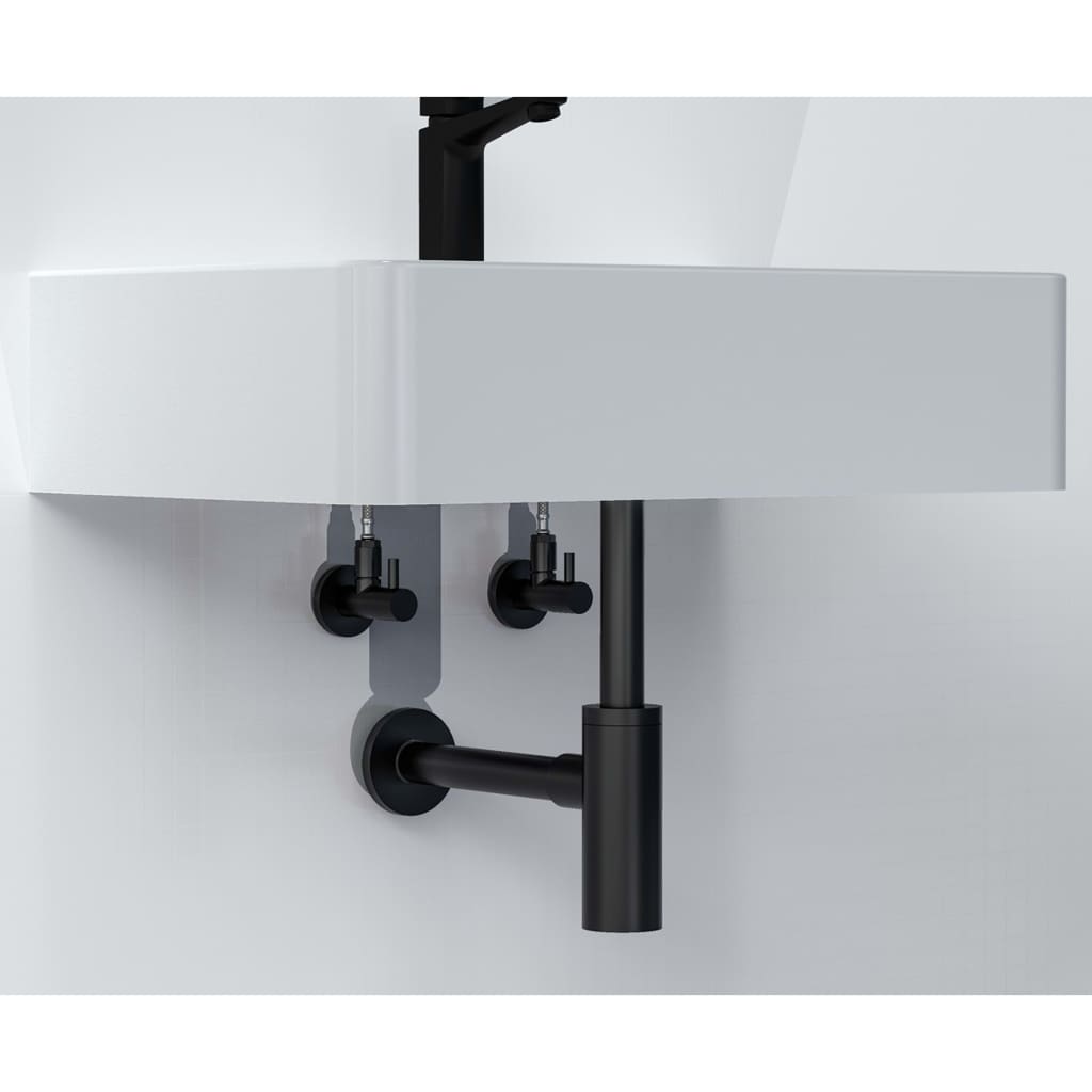 Schutte design hoekstopkraan van messing | 1 2 x 3 8 of 10 mm | met rozet| mat zwart - 98166120 - 98166120