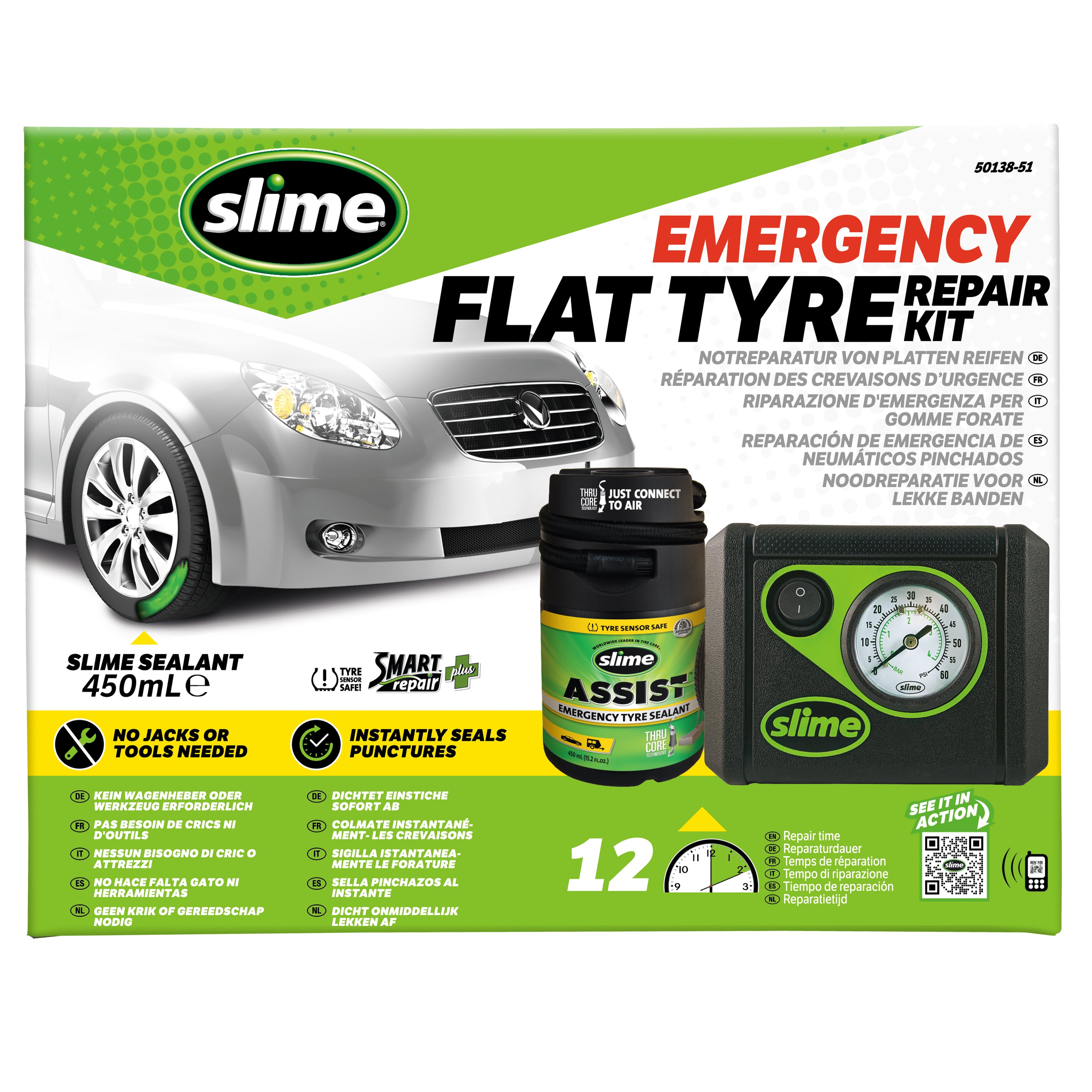 Slime smart repair plus noodreparatieset voor lekke banden