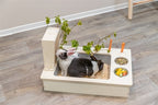 trixie voederstation met voerbak waterbak hooiruif hout naturel