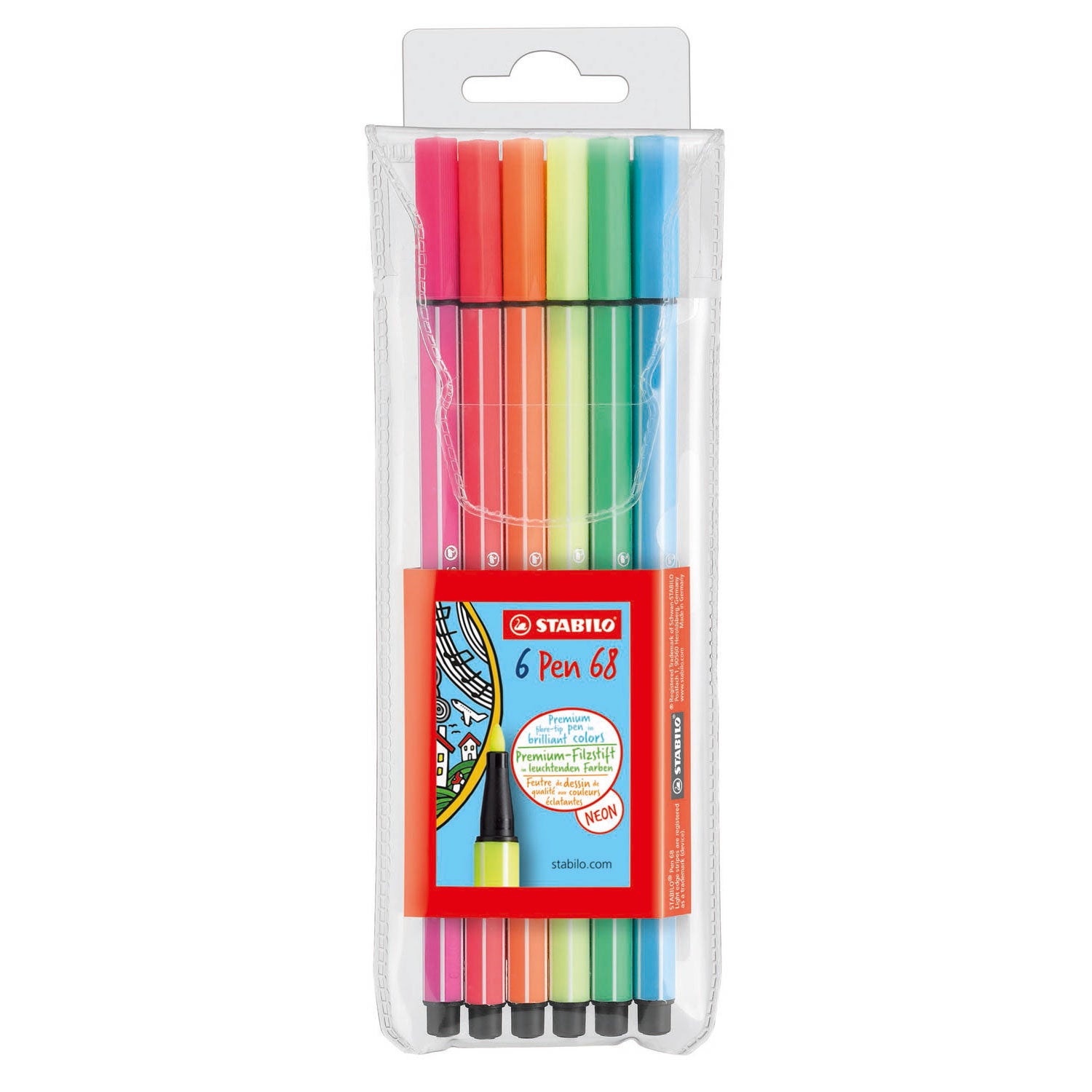 Stabilo pen 68 - viltstift - set met 6 fluoriserende stuks