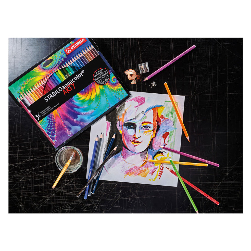 Stabilo aquacolor - aquarel kleurpotlood - metalen set 24 st.