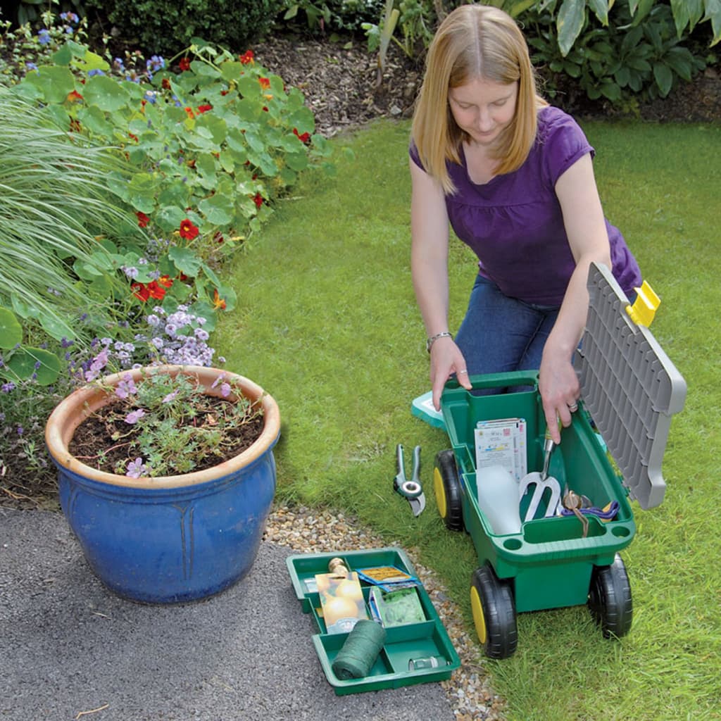 Draper tools tuingereedschapswagen en kruk groen 56x27,2x30,4 cm 60852