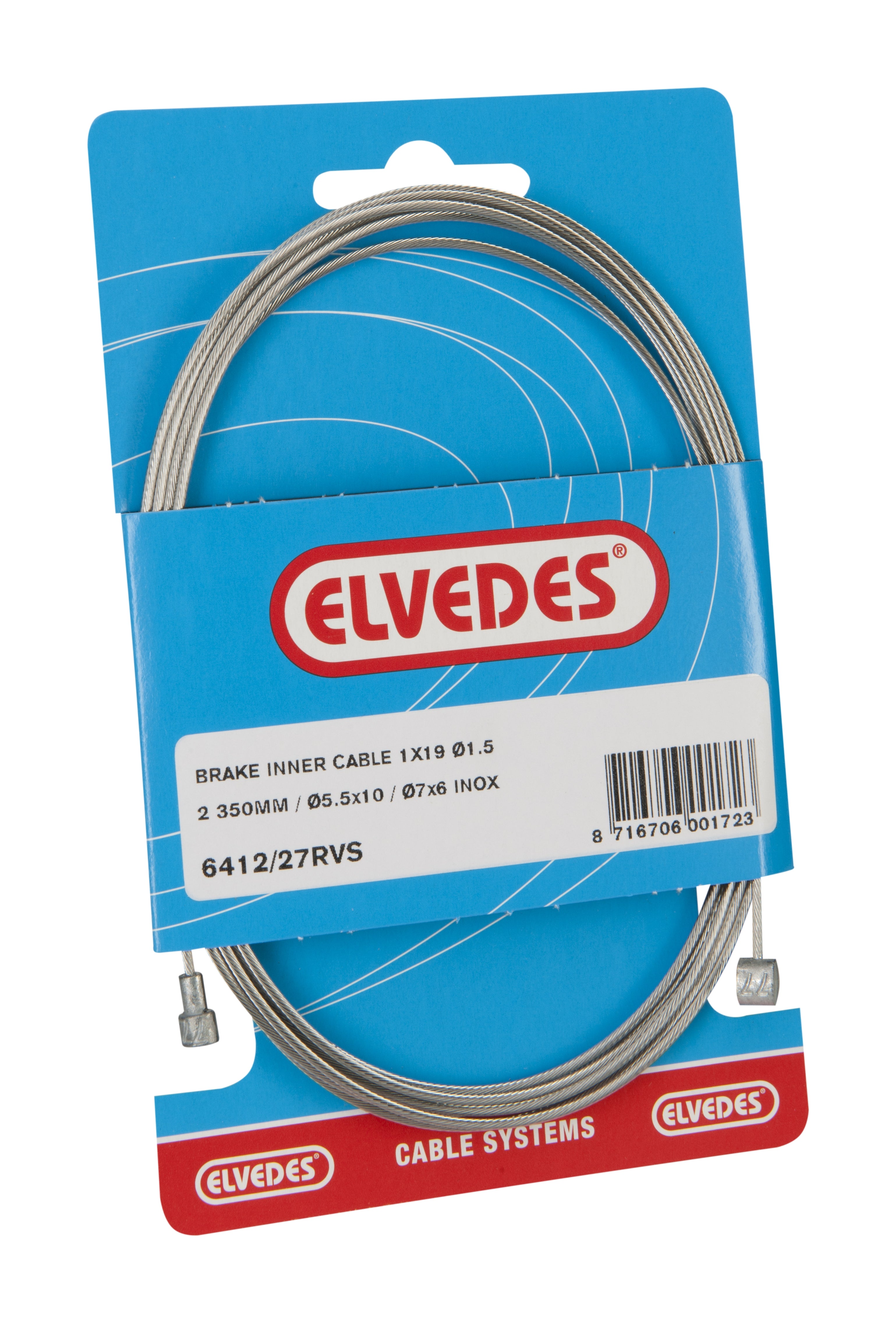 Elvedes rem-binnenkabel rvs 2-nippels 2.35m
