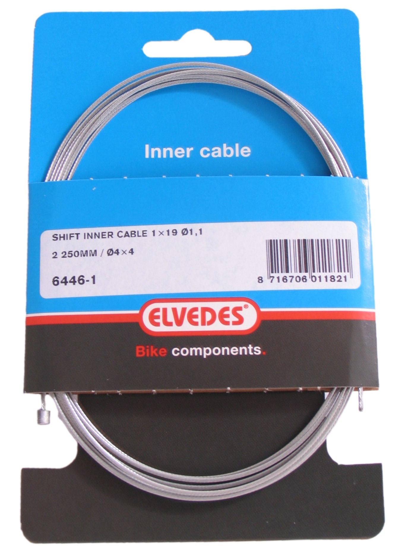 Elvedes schakel binnenkabel 2250mm verzinkt ø1,1mm shimano sram n-nippel (op kaart)