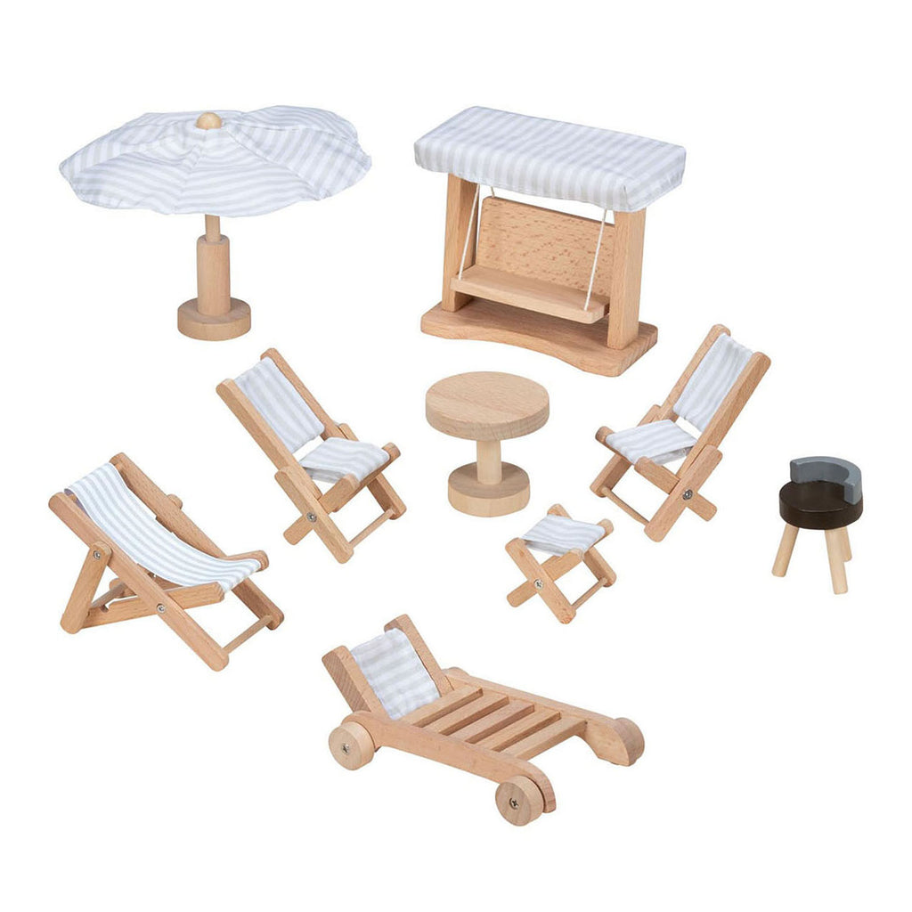Goki houten poppenmeubels tuinmeubels, 9dlg.