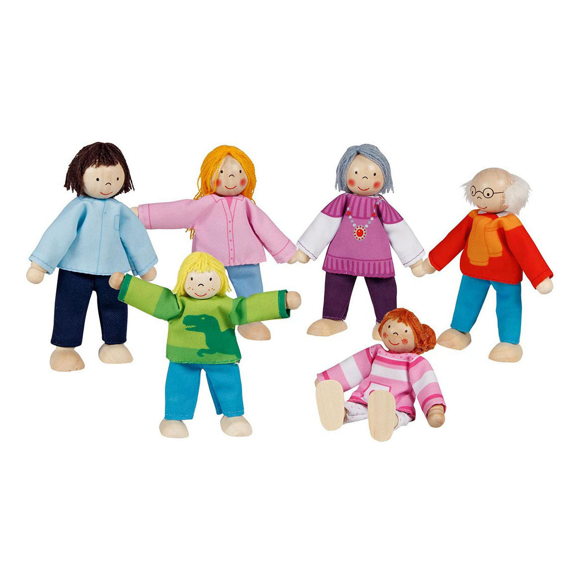 Goki houten poppenhuis poppen flexibel moderne familie, 6st.