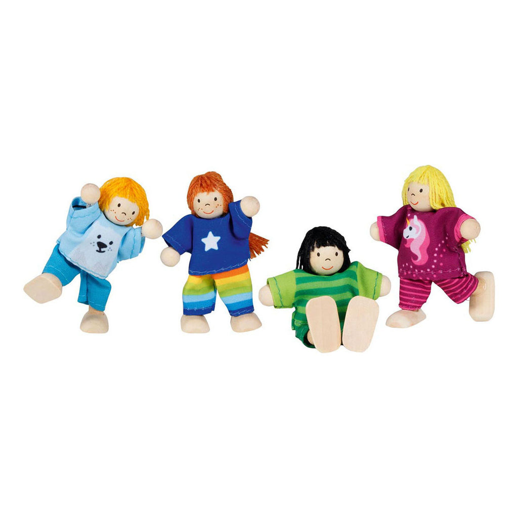 Goki houten poppenhuis poppen flexibel kinderen, 4st.