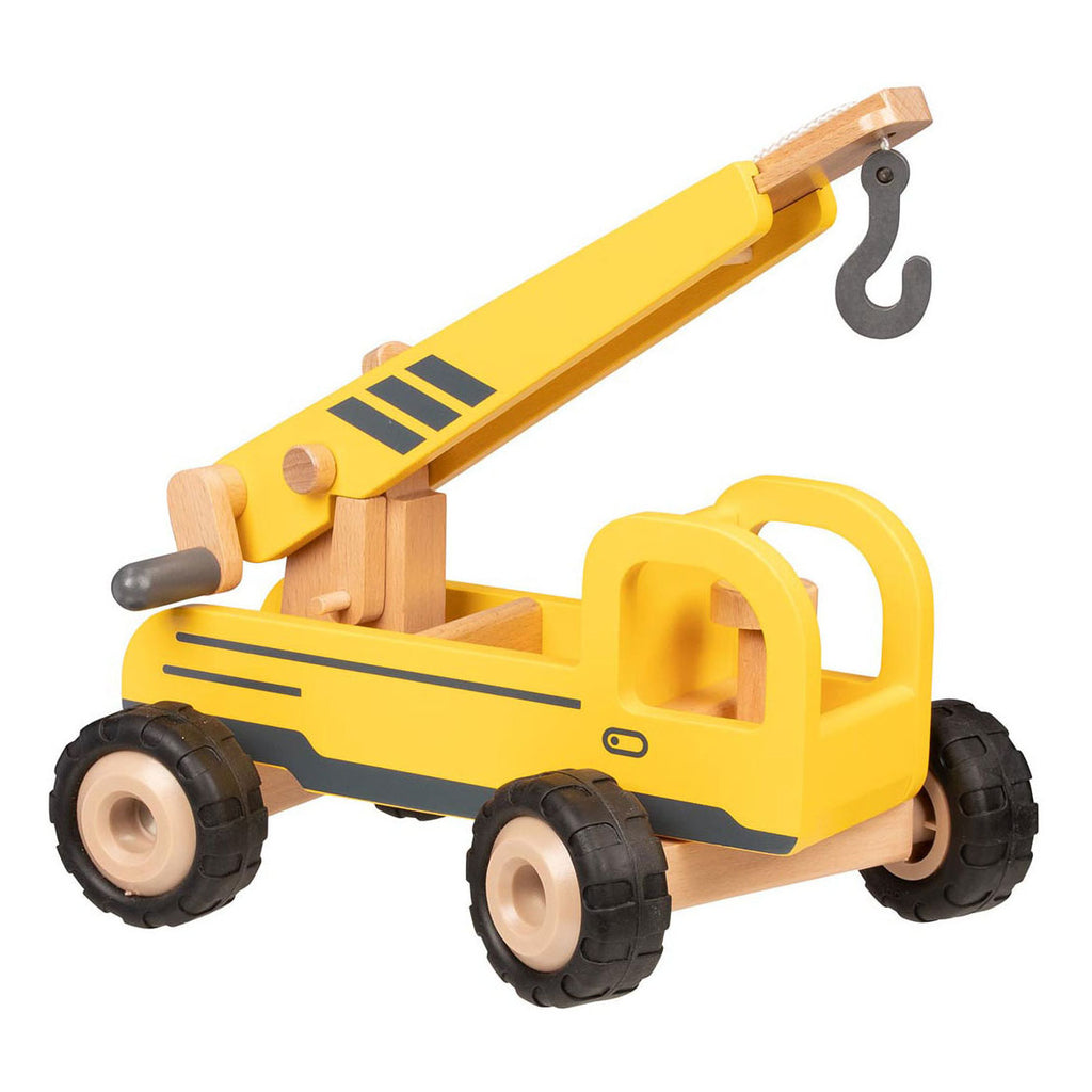 Goki houten kraanwagen geel