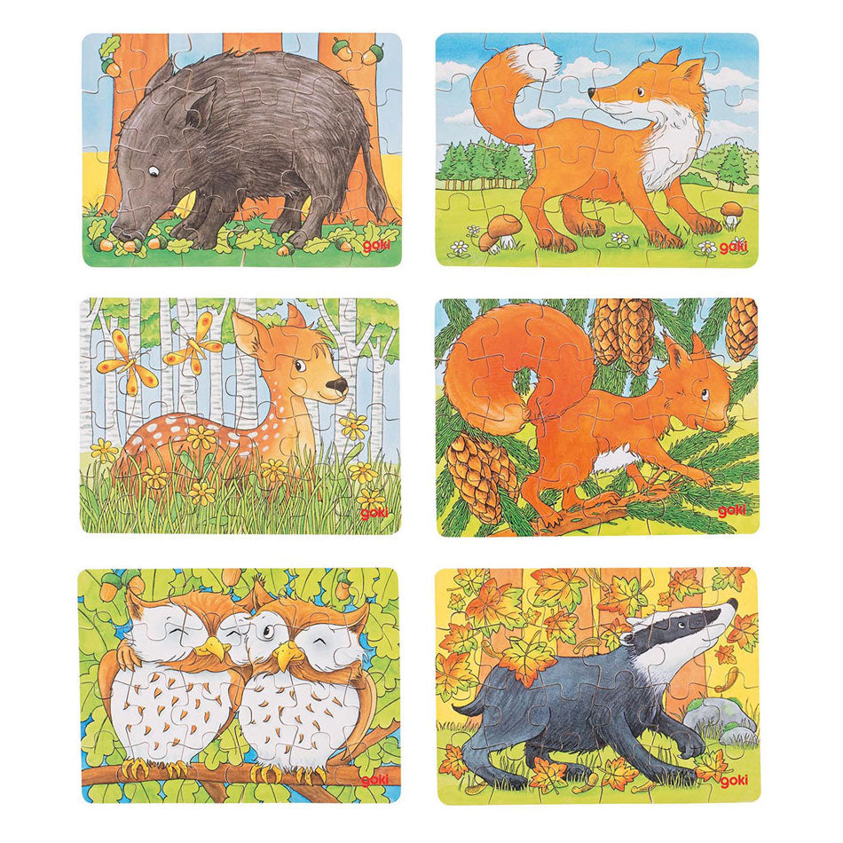 Goki houten mini puzzel bosdier, 24st.