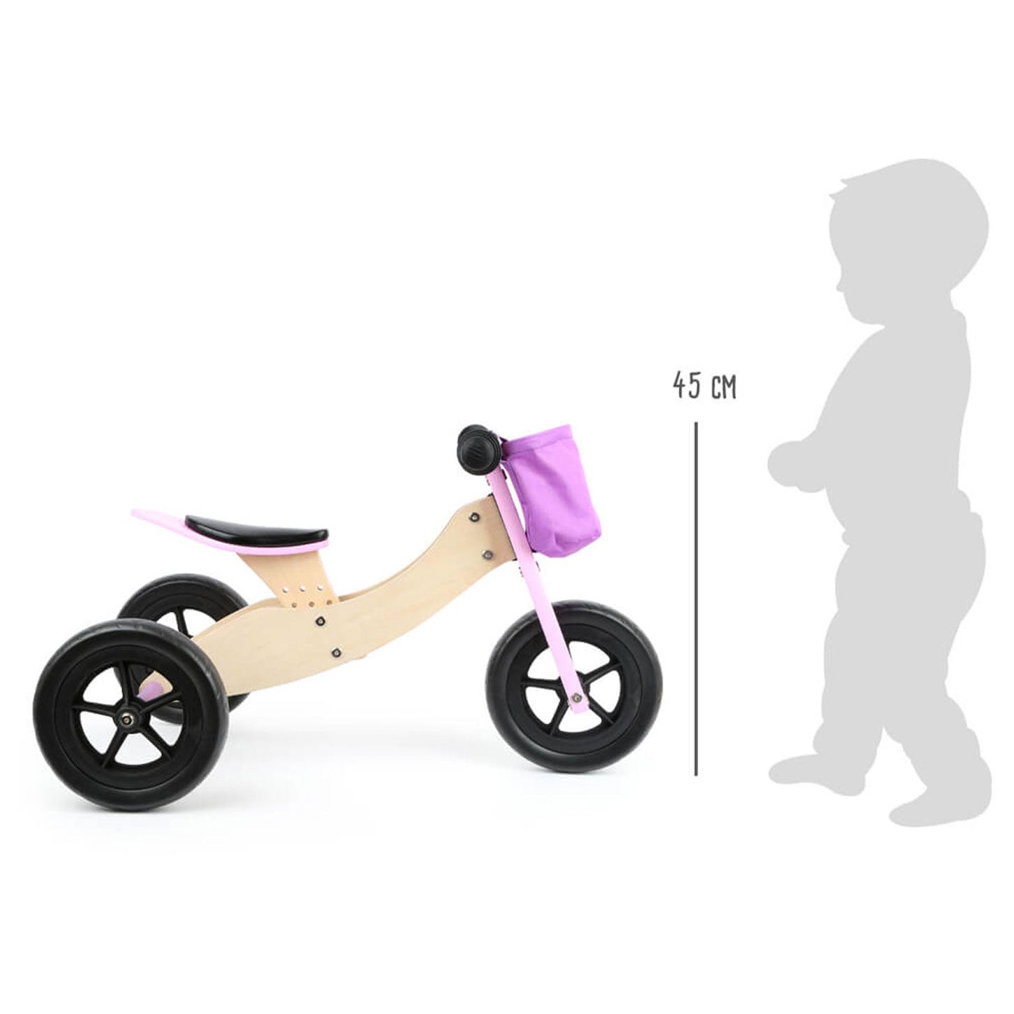 Small foot - houten driewieler en loopfiets 2in1 maxi roze