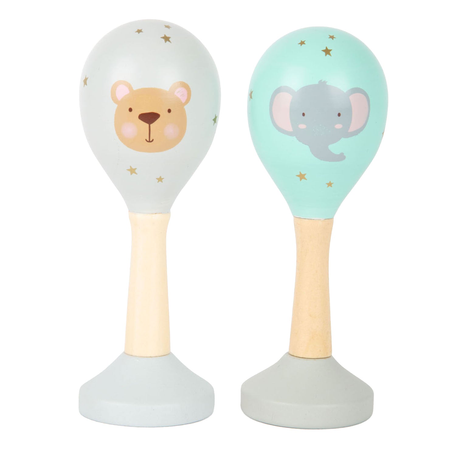 Small foot - houten baby rammelaar maracas dier, set van 2
