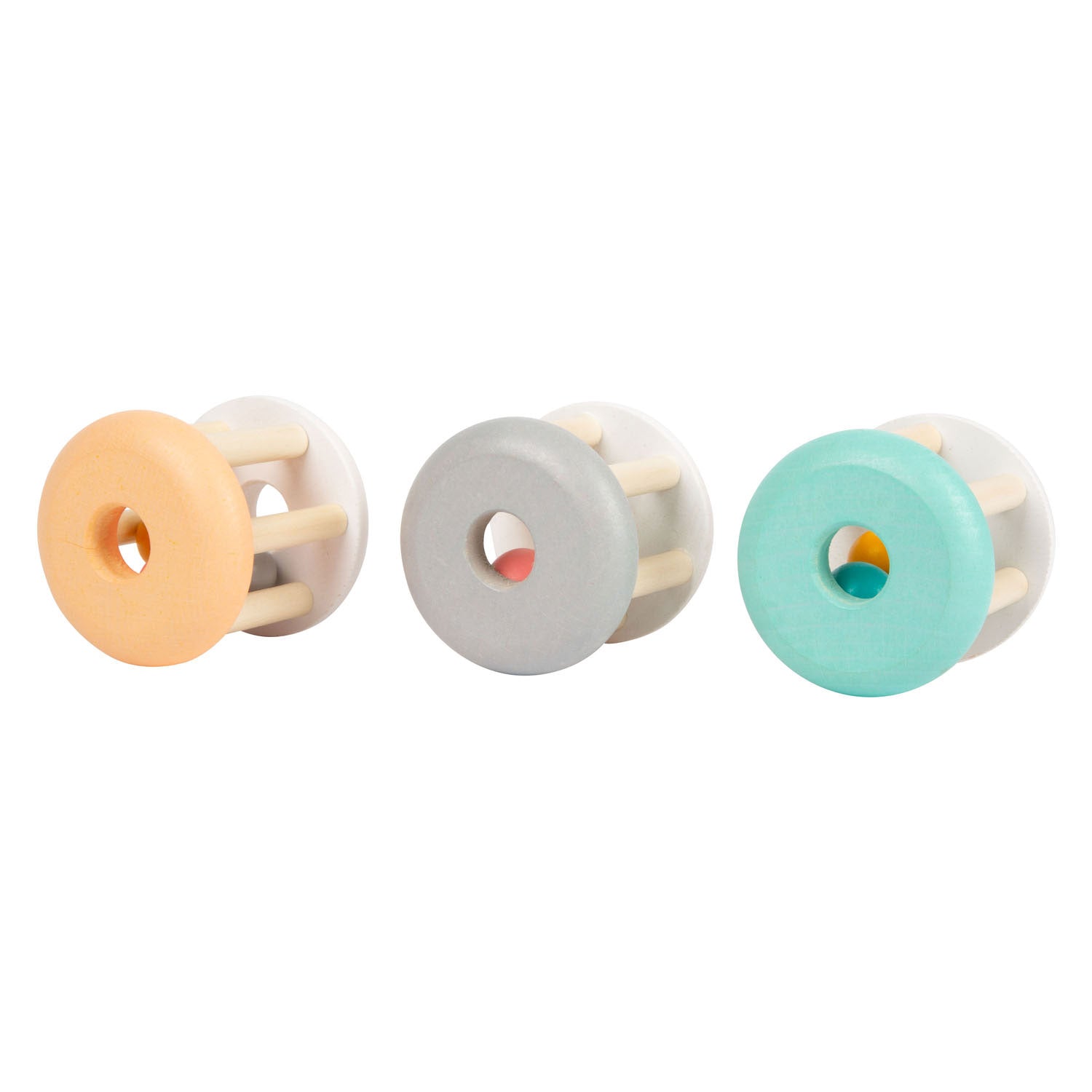 Small foot - houten baby ratel pastel, 3st.