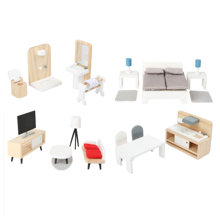 Small foot - houten poppenhuis meubeltjes complete set, 28dlg.