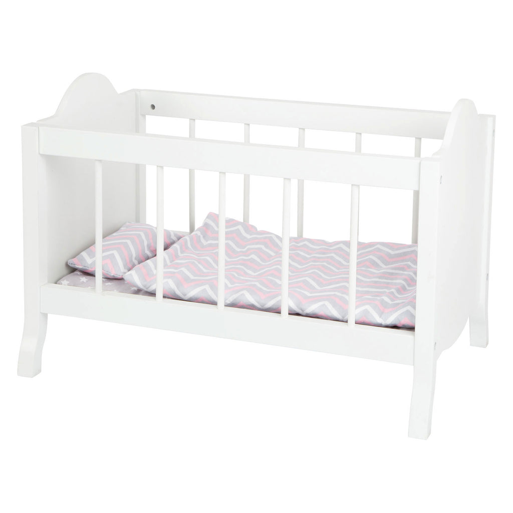 Small foot - houten poppenbed wit met beddengoed strepen, 4dlg.