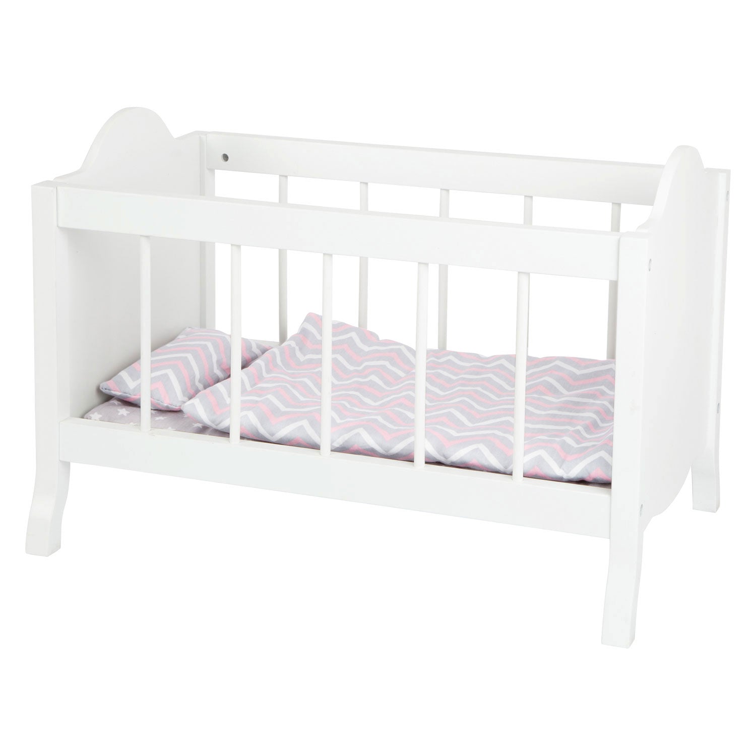Small foot - houten poppenbed wit met beddengoed strepen, 4dlg.