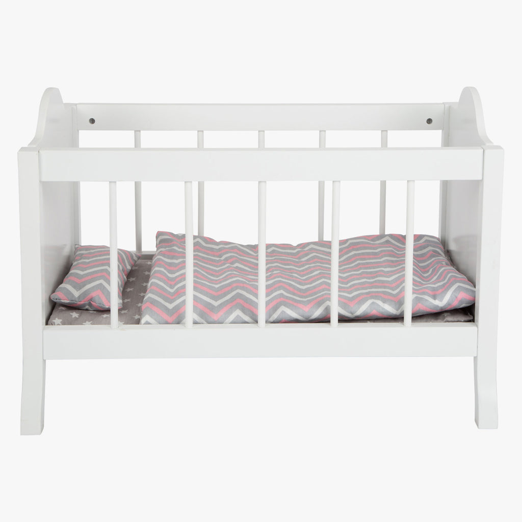 Small foot - houten poppenbed wit met beddengoed strepen, 4dlg.