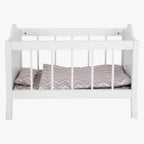Small foot - houten poppenbed wit met beddengoed strepen, 4dlg.