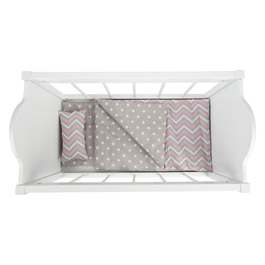 Small foot - houten poppenbed wit met beddengoed strepen, 4dlg.