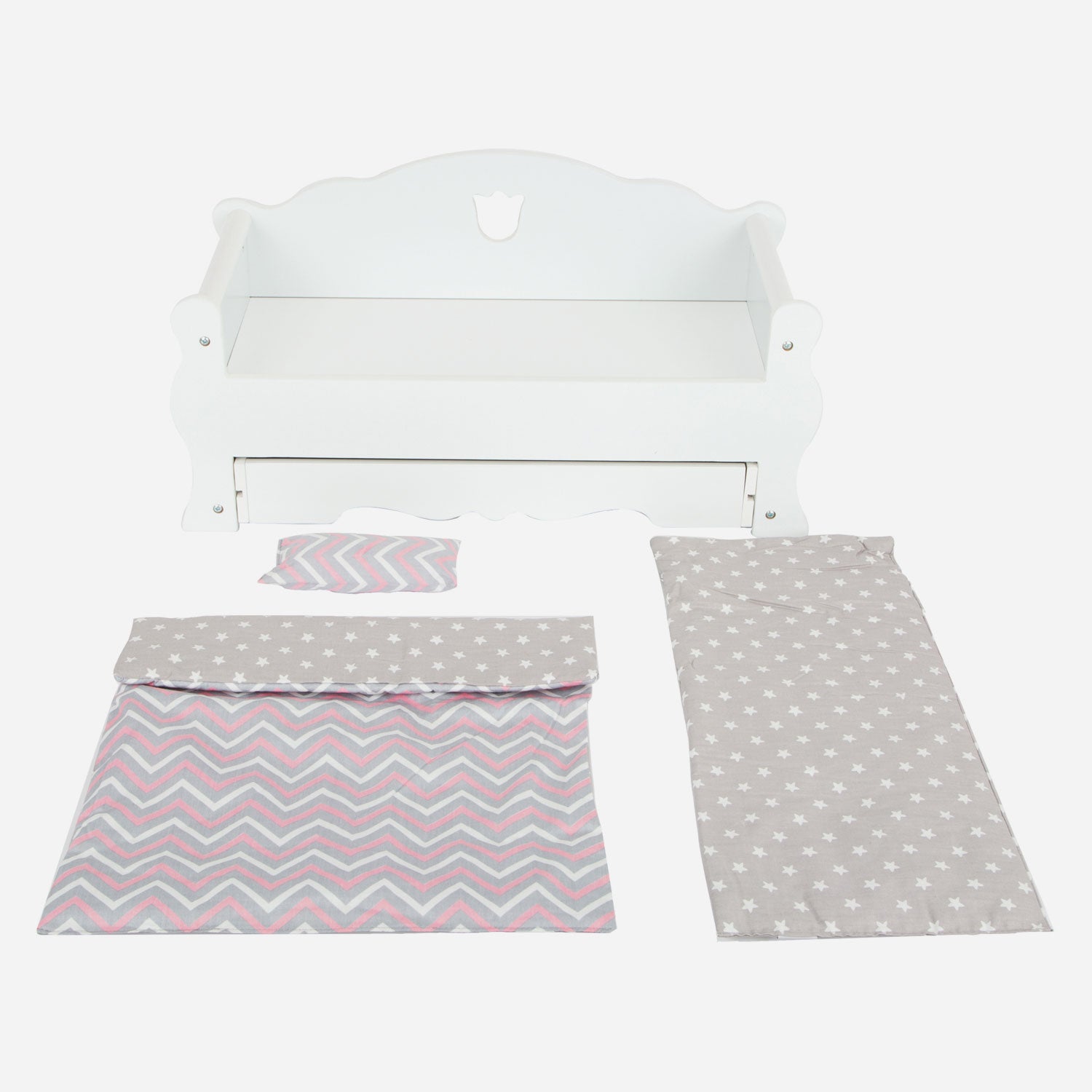 Small foot - houten poppenbed met lade en beddengoed, 4dlg.