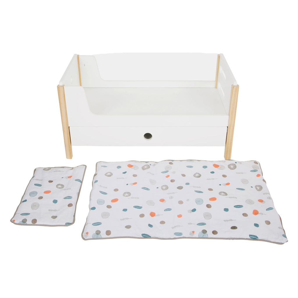 Small foot - houten poppenhoogslaper little button met beddengoed, 6dlg.