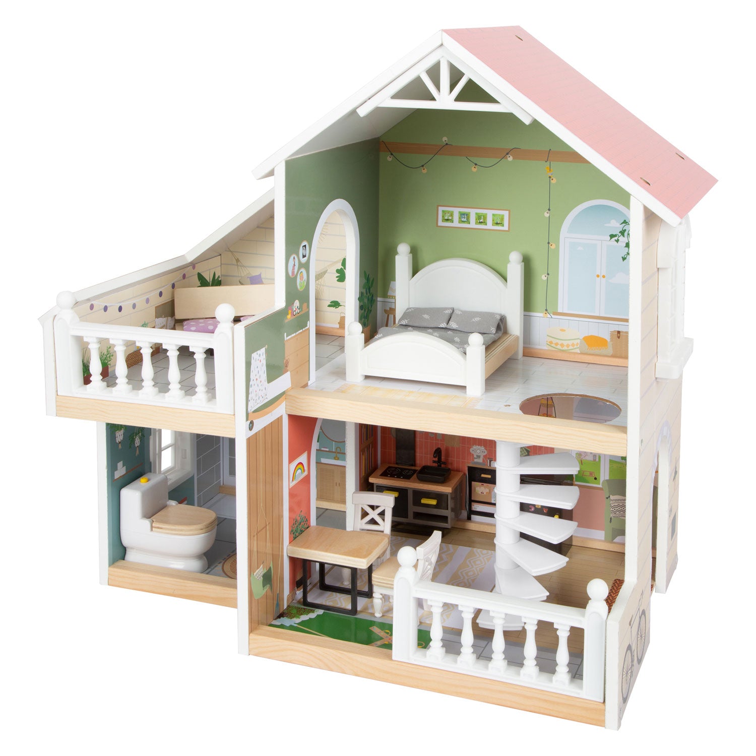 Small foot - houten urban villa poppenhuis met meubeltjes, 9dlg.