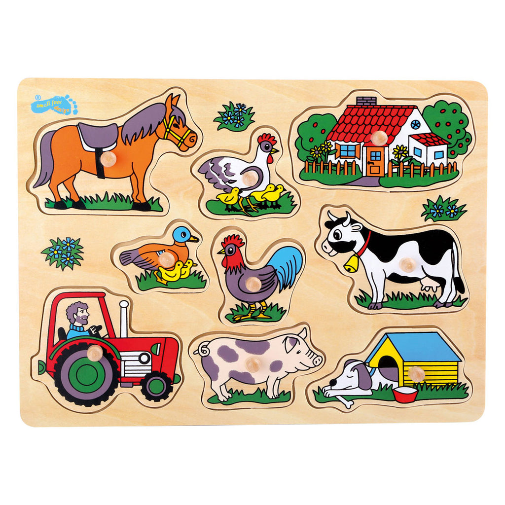 Small foot - houten noppenpuzzel boerderij, 9st.