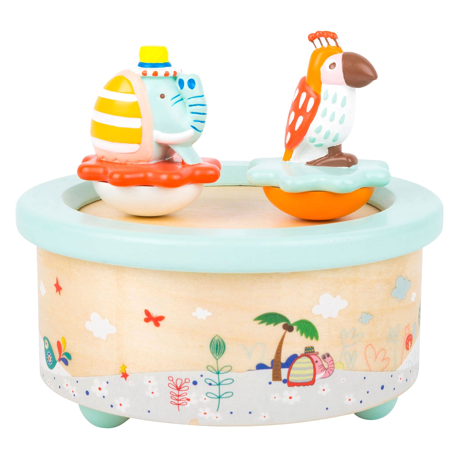 Small foot - houten muziekdoos papegaai en olifant