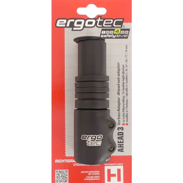 Ergotec Stuurpen verlenger ahead 3 - 1-1/8" al6061 t6 - zwart gezandstraald
