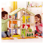 Hape houten 4 seizoenen poppenhuis met meubels