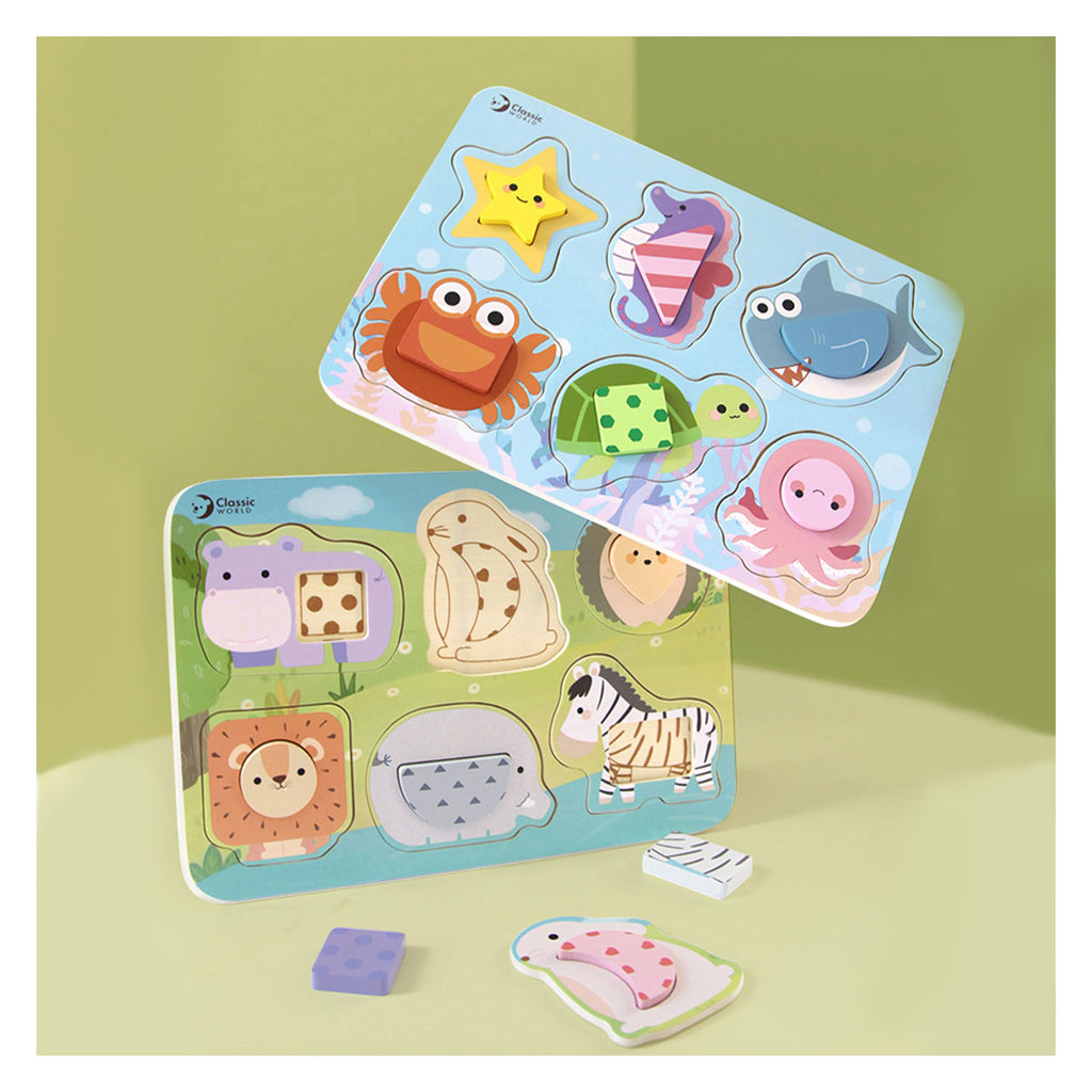 Classic world houten puzzel oceaan dieren, 13st.