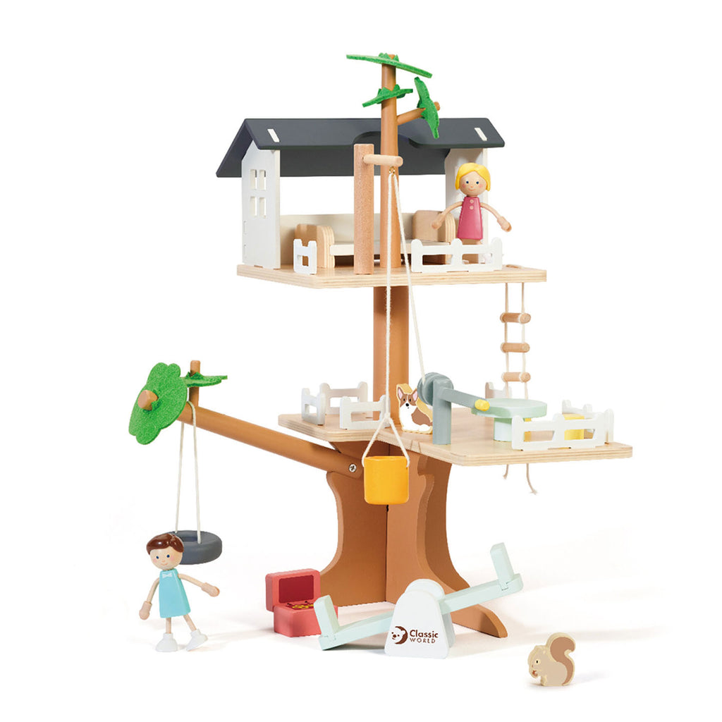 Classic world houten poppenhuis boomhut, 31dlg.