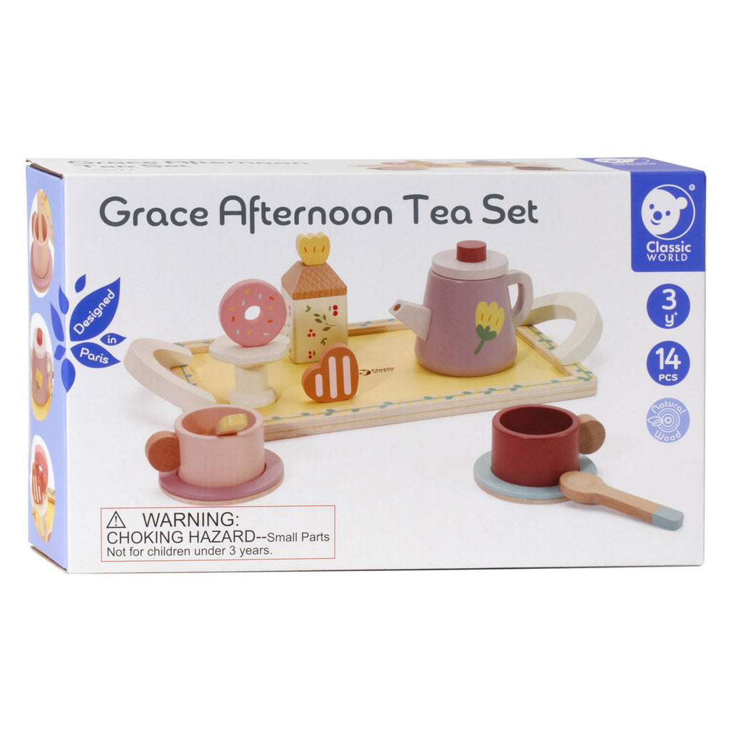 Classic world houten theeset grace met dienblad, 14dlg.