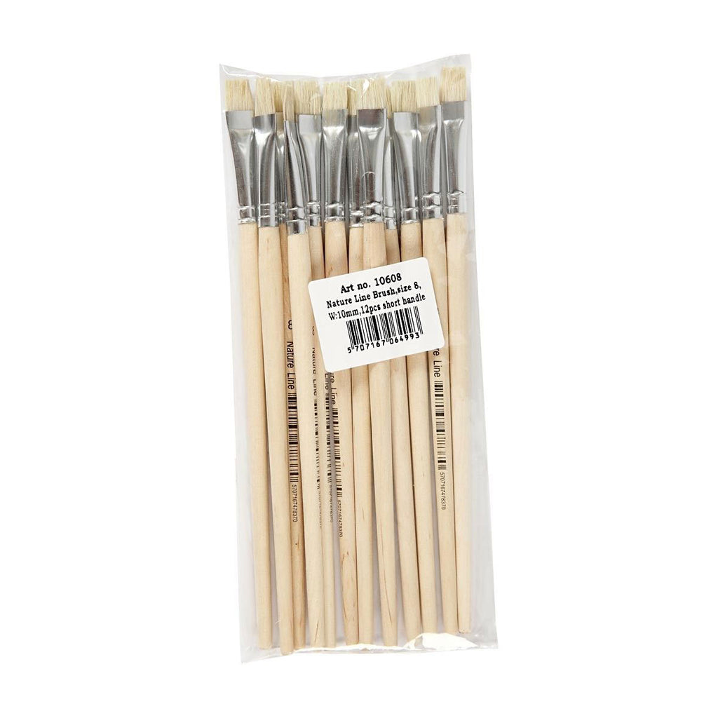 Creativ company nature line kwasten, afm 8, l: 18,5 cm, b: 10 mm, plat, 12 stuk 1 doos