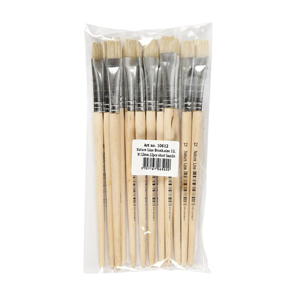 Creativ company nature line kwasten, afm 12, l: 19 cm, b: 11 mm, plat, 12 stuk 1 doos