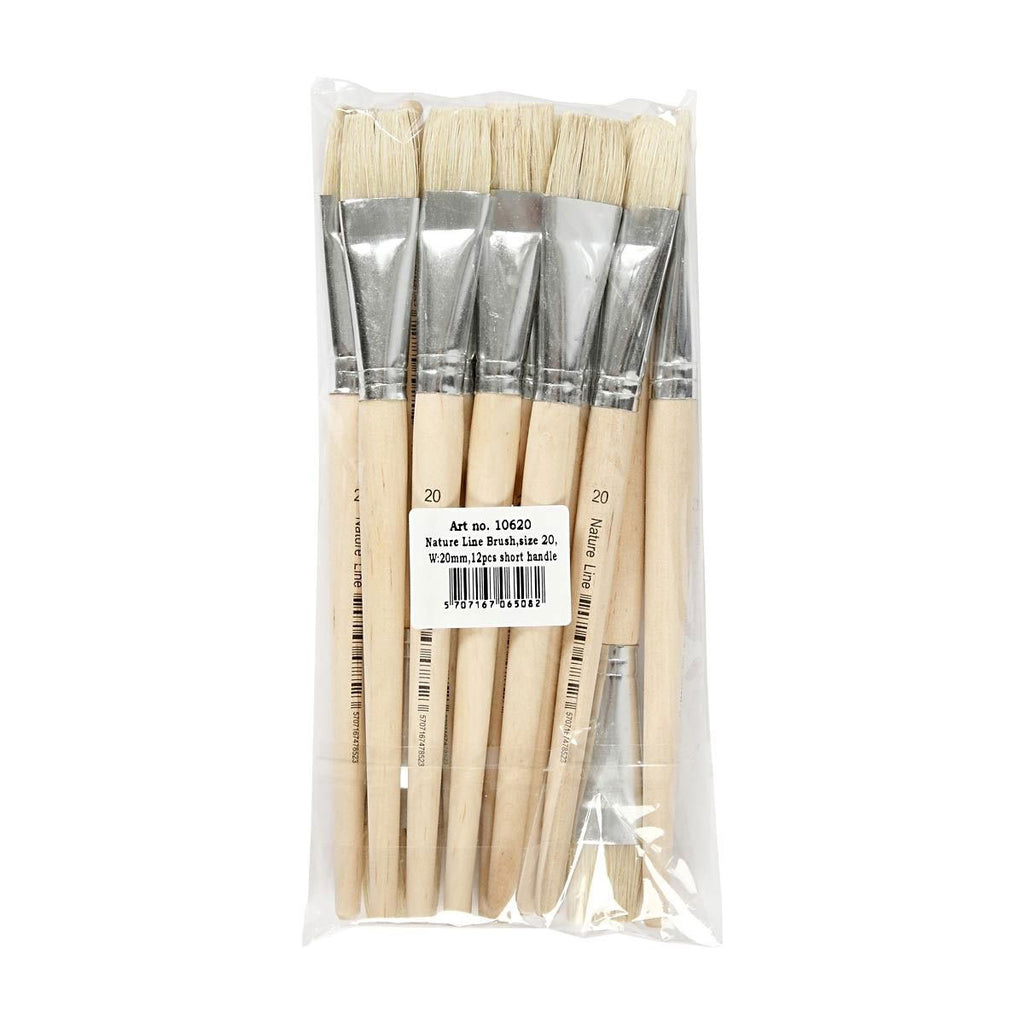Creativ company nature line kwasten, afm 20, l: 20,5 cm, b: 20 mm, plat, 12 stuk 1 doos