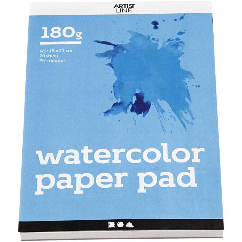 Creativ company aquarelblok, a5, vel 148x210 mm, 180 gr, wit, 20 vel 1 stuk